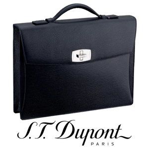 S.T. Dupont Line D 181300 Contraste Black Leather Tourniquet Men Briefcase